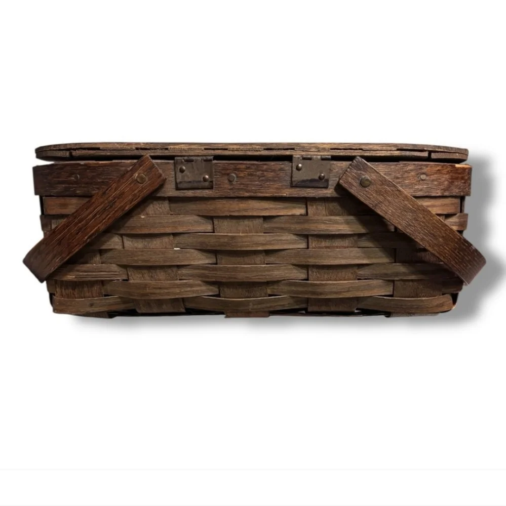 PETERBORO BASKET CO. Woven Wood Flip Top Picnic Basket VINTAGE
